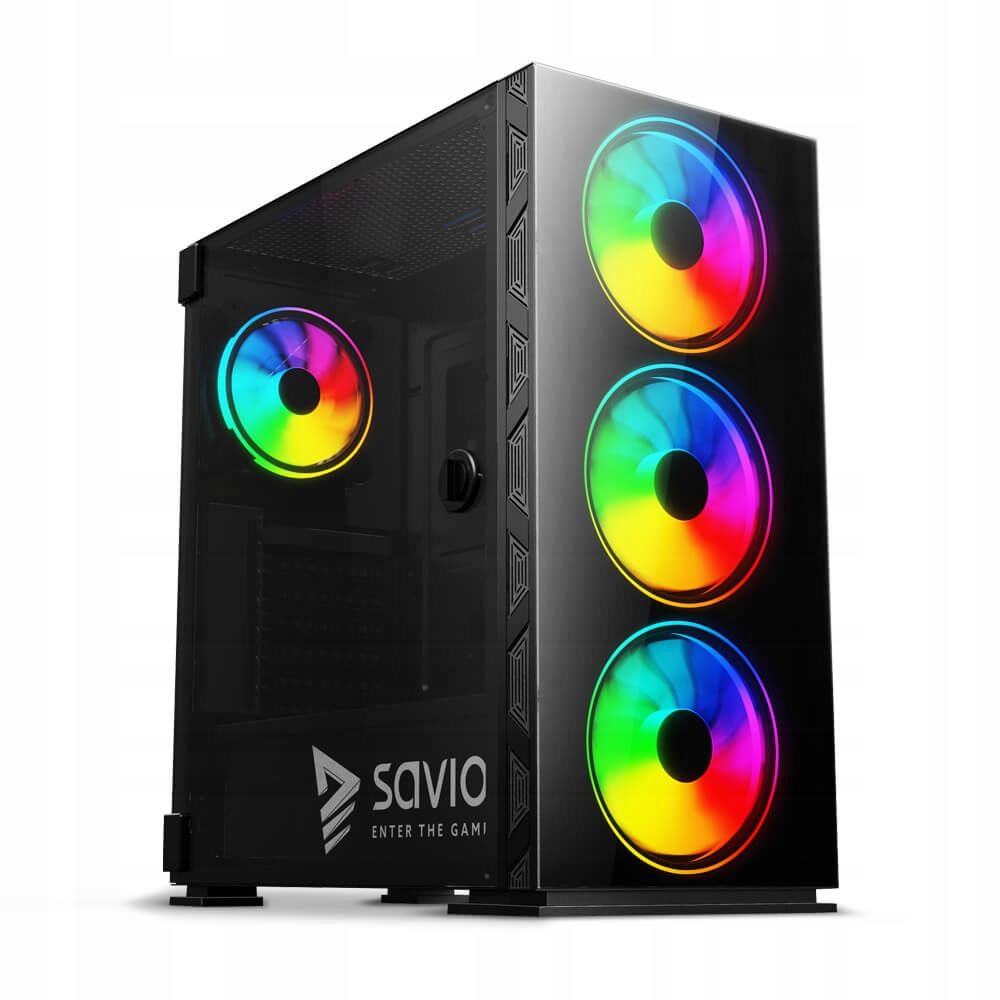 Skrinka Savio Prime X1 ARGB, sklenená, Midi Tower, čierna